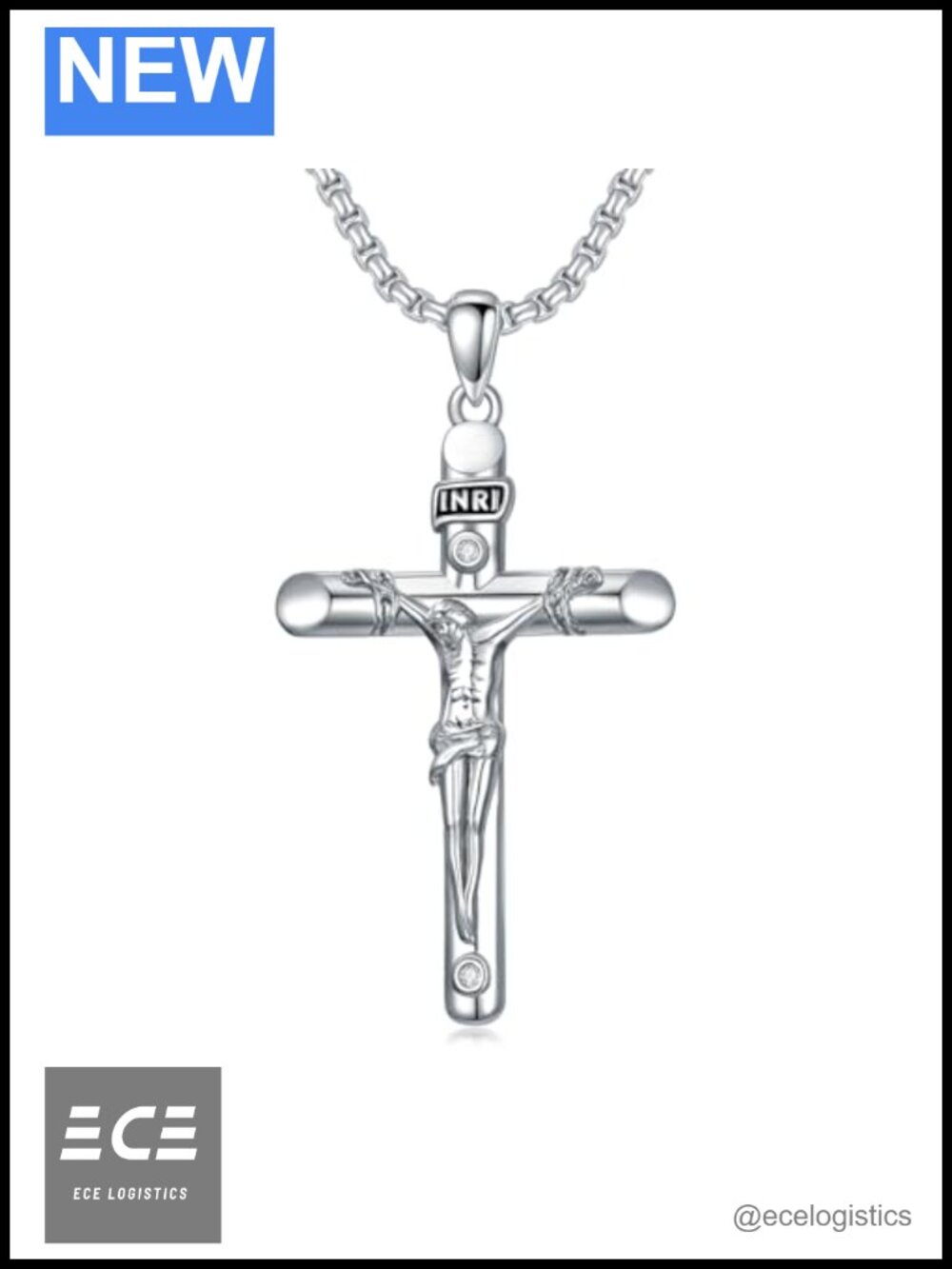 S925 Sterling Silver Crucifix Pendant Necklace 22in Rolo Chain Unisex